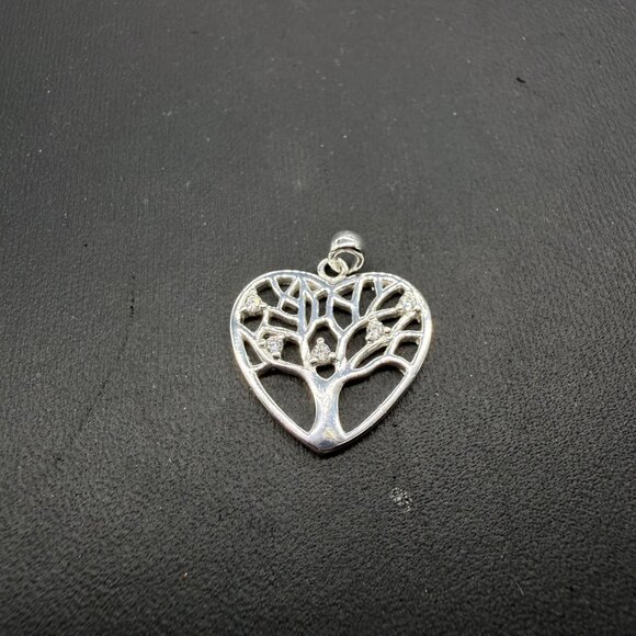 SU Sterling Silver Tree Of Life Heart Pendant 925 CZ 3/4 inch - Picture 6 of 6